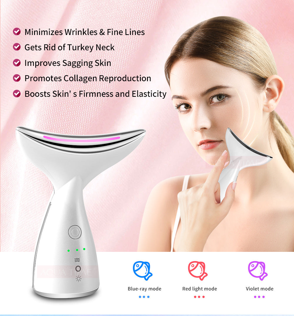 EMS Microcurrent Neck Face Beauty Device With 3 Colors LED Photon Therapy